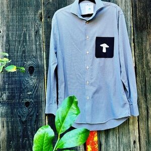 Mushroom Pocket on Blue Checkered Shirt